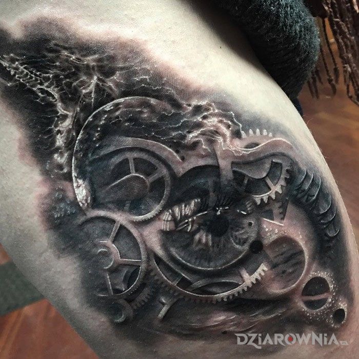 Tatuaż mechanizmy i galaktyka - 3D