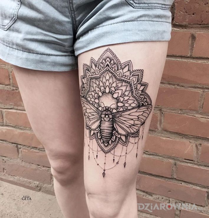 Tatuaż mandala i cykada - zwierzęta