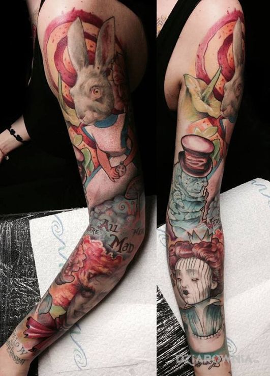 Tatuaż alicja w krainie czarów - postacie