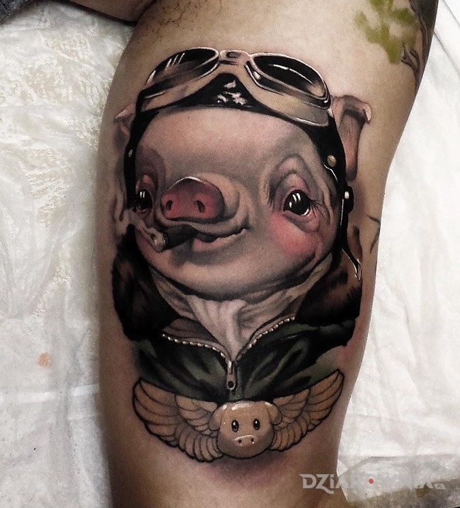 Tatuaż latajaca swinia - 3D