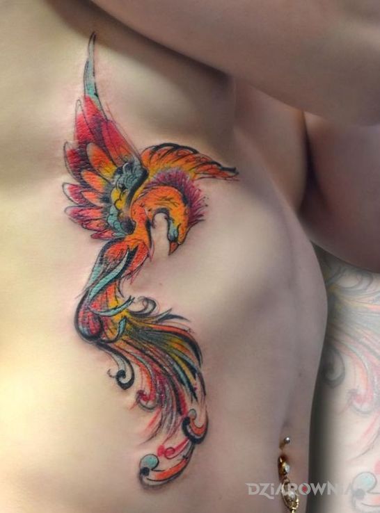 Tatuaż kolorowy feniks - zwierzęta