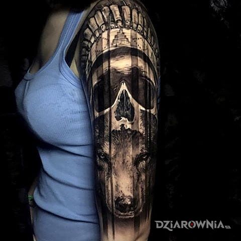 Tatuaż indiański wilk - zwierzęta