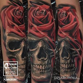 Skull and rose tattoo by KOSA