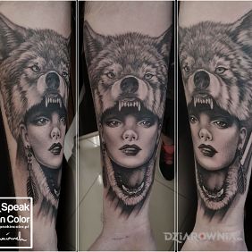 Woman/wolf tattoo