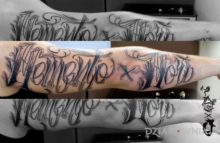 Tatuaż memento mori caligraphy - napisy