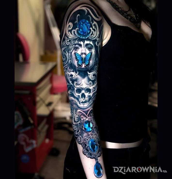 Tatuaż niebieski rękaw - 3D