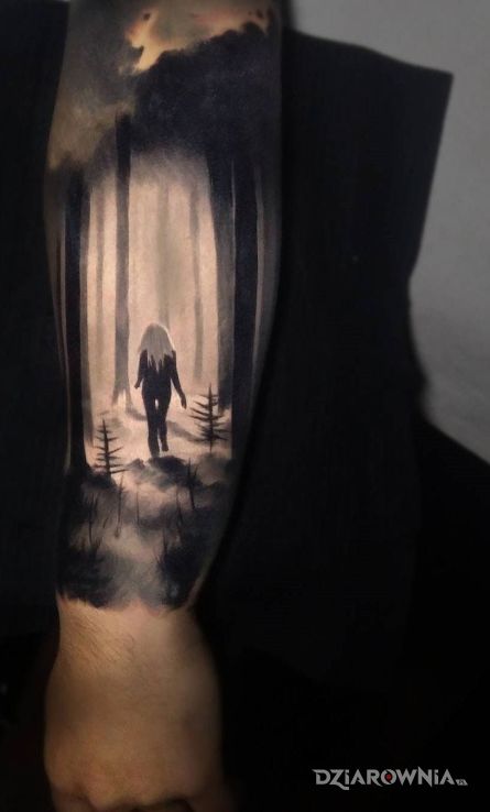 Tatuaż dziewczyna w lesie - 3D
