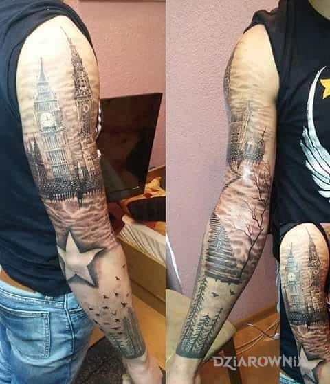 Tatuaż rękaw  las schody wieże - rękawy