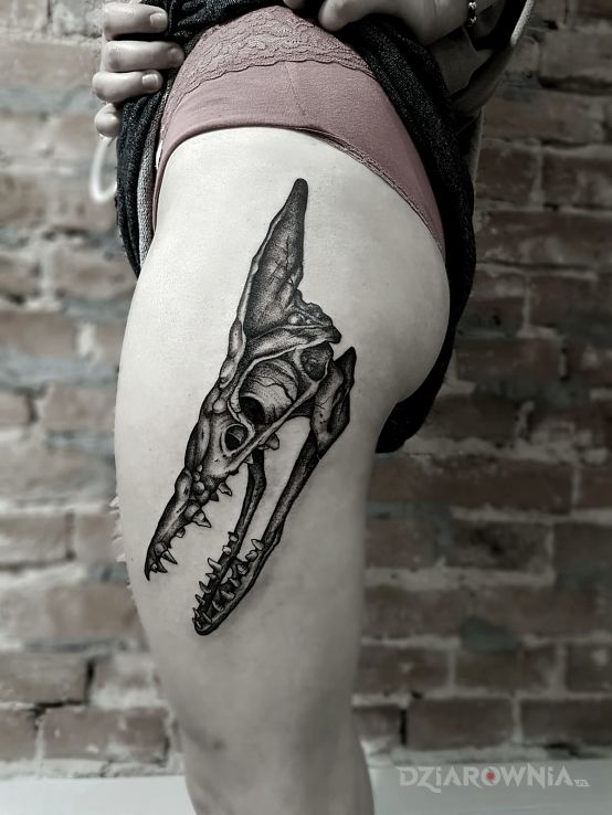 Tatuaż pterosaurs skull dotwork - zwierzęta