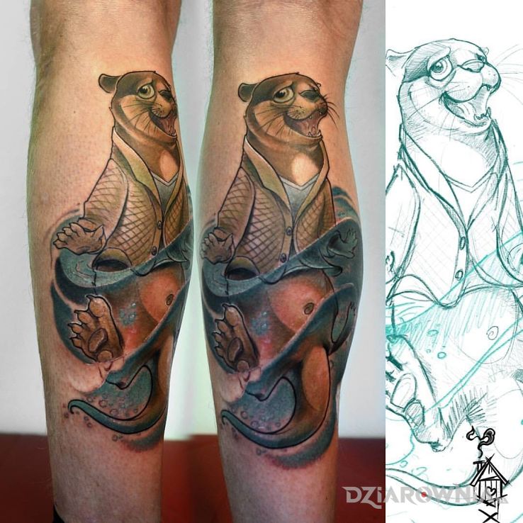 Tatuaż wydra new school - zwierzęta