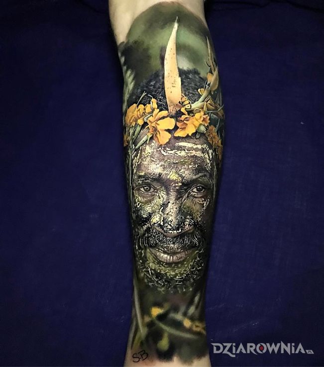 Tatuaż realistyczny portret buszmena - 3D