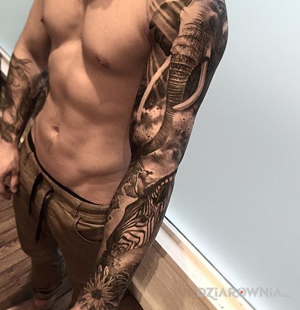 Tatuaż rękaw ze zwierzętami - zwierzęta