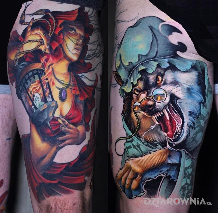 Tatuaż czerwony kapturek - postacie