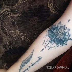 Kwiat lotosu,piorko z napisem, krzyzyk