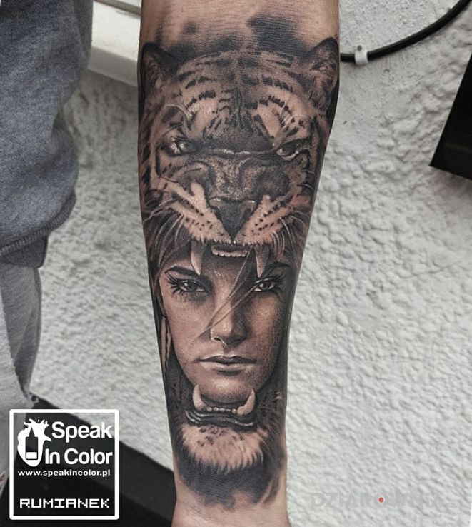 Tatuaż kobieta i tygrys - postacie