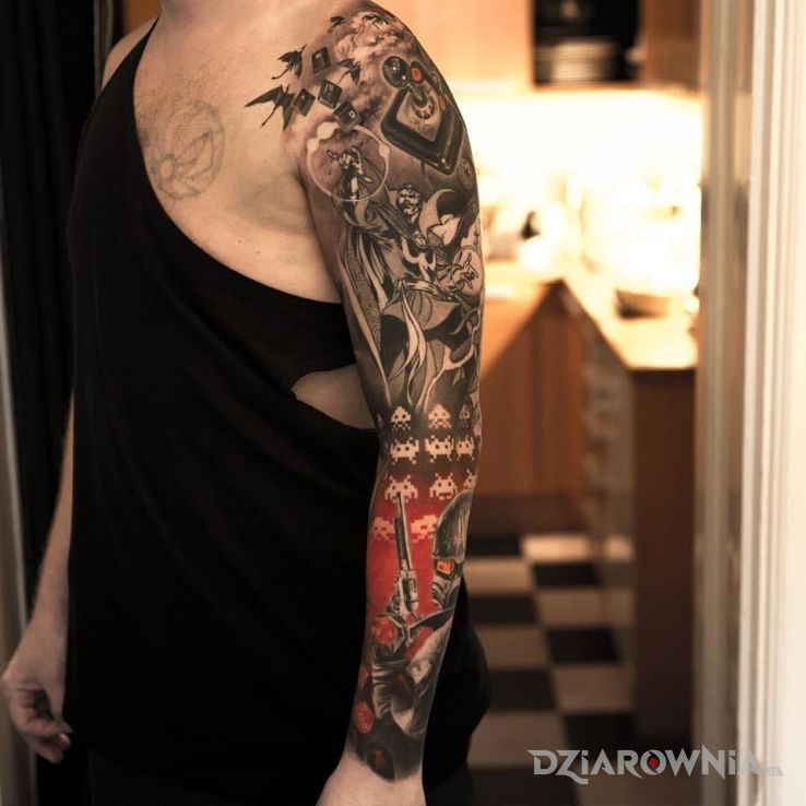 Tatuaż gameowy rękaw - postacie