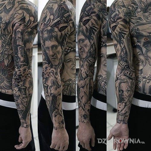Tatuaż rękaw z różnymi postaciami - postacie