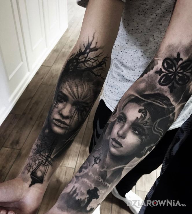Tatuaż dwie twarze - realistyczne