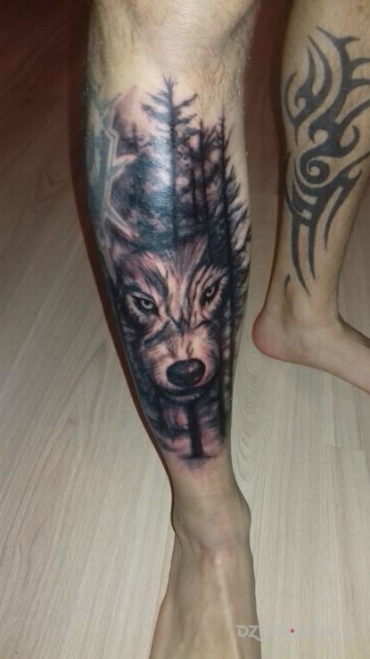 Tatuaż polska walczaca wilk w lesie - zwierzęta