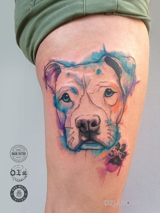 Tatuaż pieseł w watercolorze - zwierzęta
