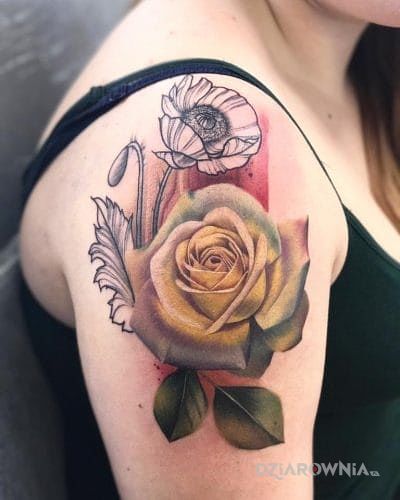 Tatuaż żółta róża - kwiaty