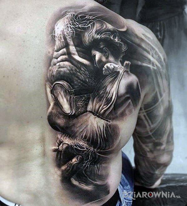 Tatuaż dziadek i tancerka - twarze
