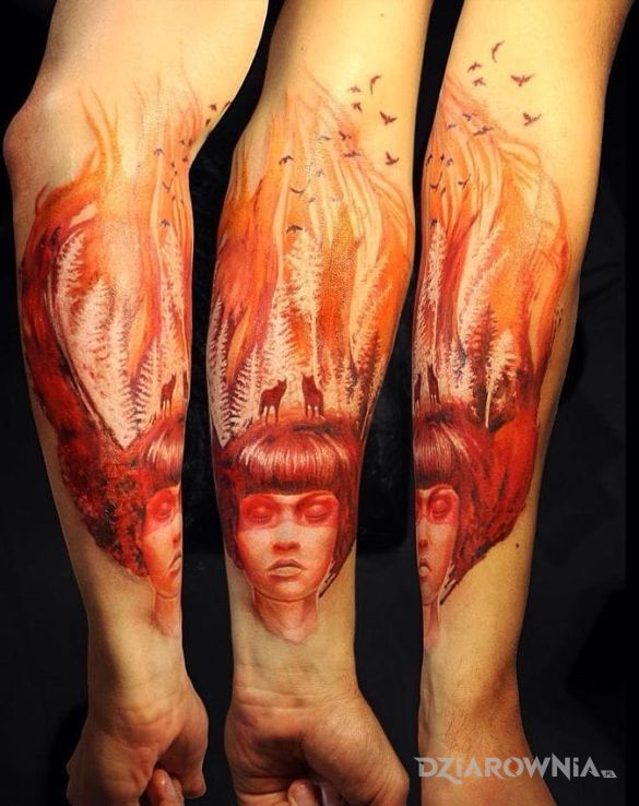 Tatuaż płomienie na głowie - 3D