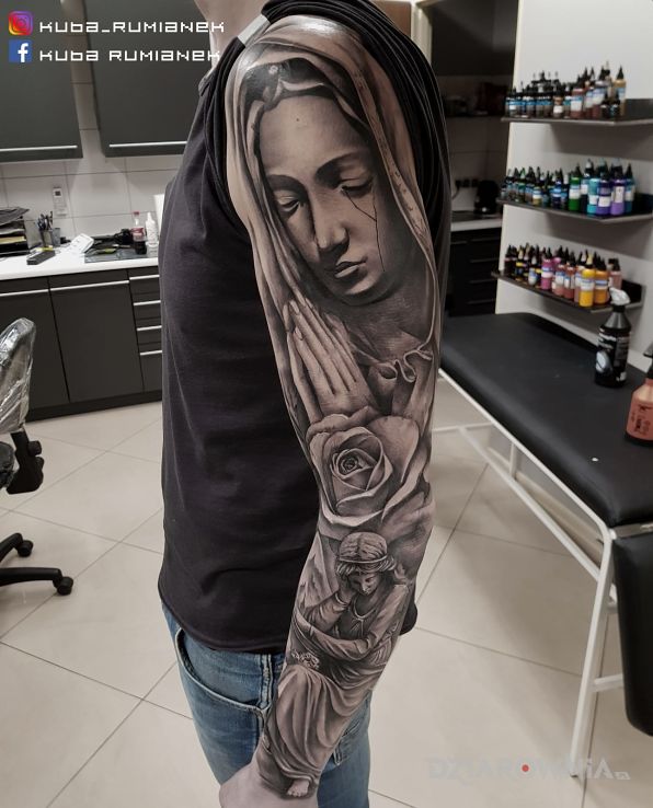 Tatuaż rękaw religijny - postacie
