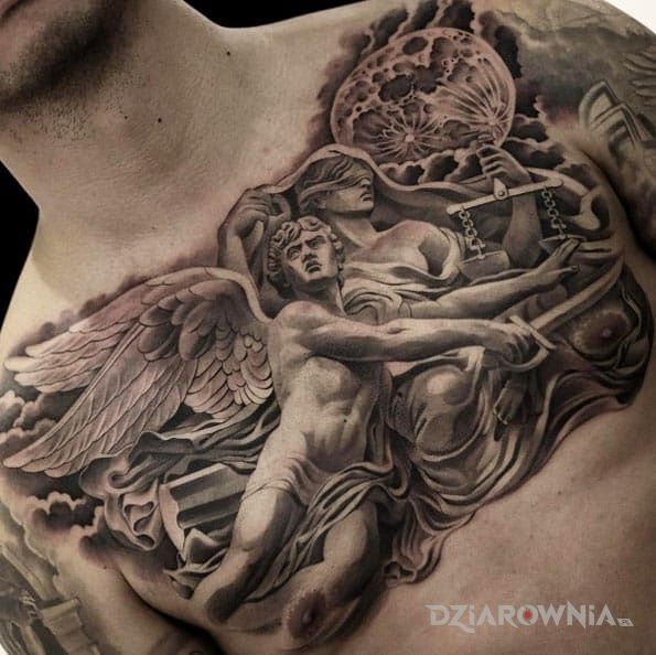 Tatuaż anioł i temida - 3D