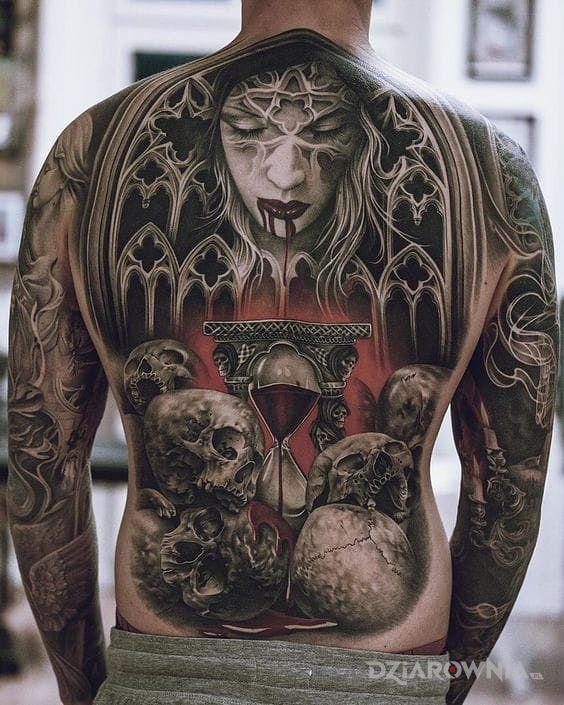 Tatuaż krwawa klepsydra - kolorowe