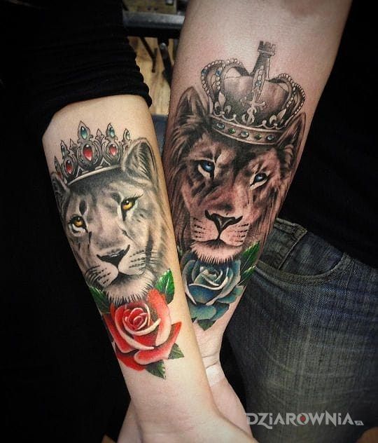 Tatuaż lew i lwica - kolorowe