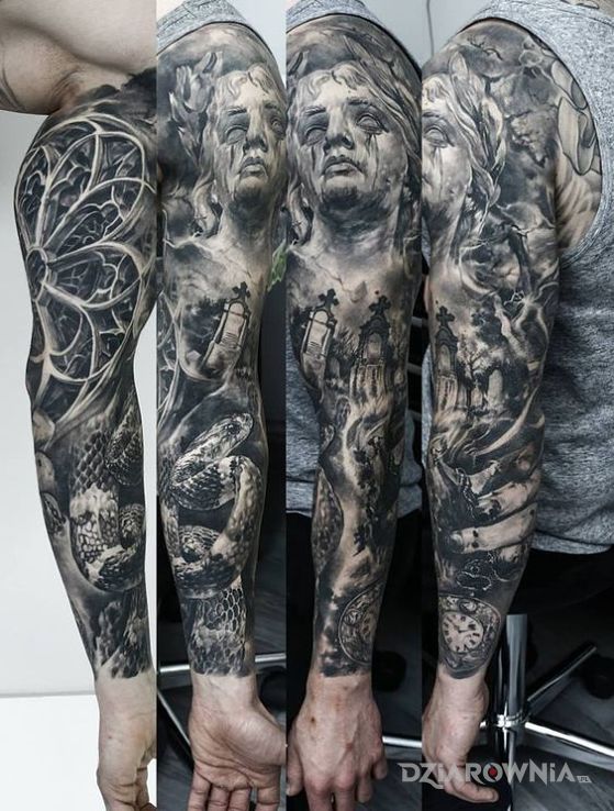 Tatuaż waz i cmentarz - zwierzęta