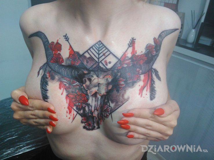 Tatuaż bycza czaszka trash polka - zwierzęta