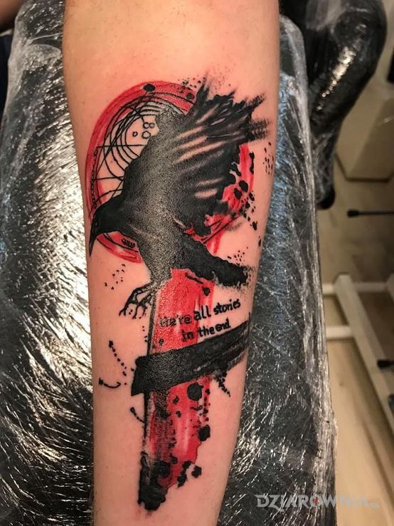 Tatuaż kruk trash polka - kolorowe