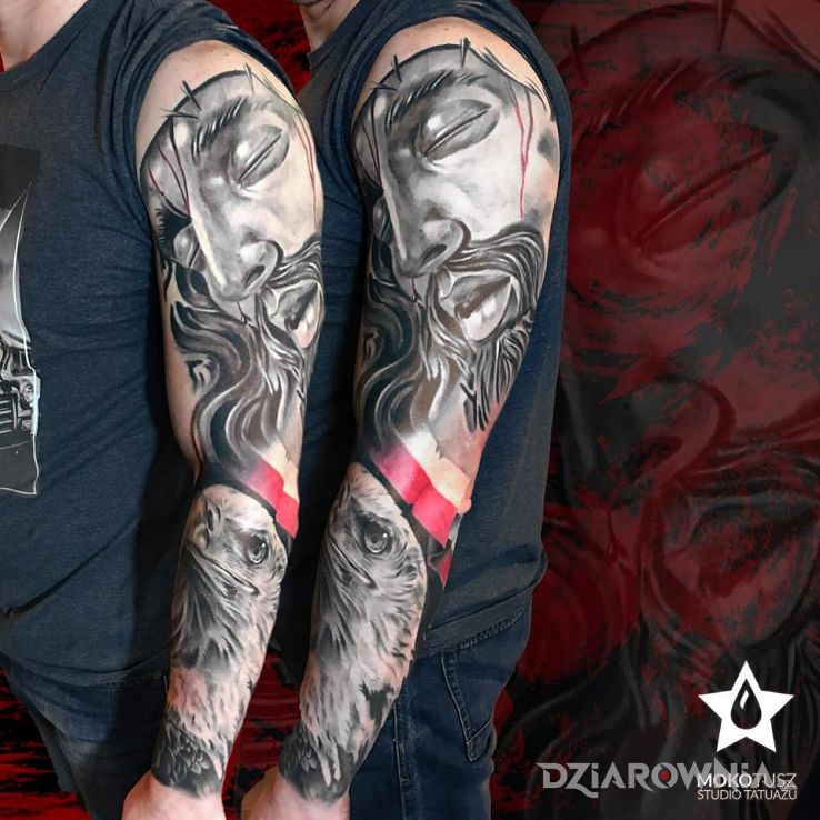 Tatuaż patriotyczny rękaw - twarze