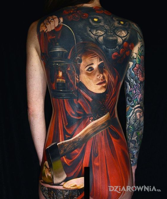 Tatuaż czerwony kapturek - postacie