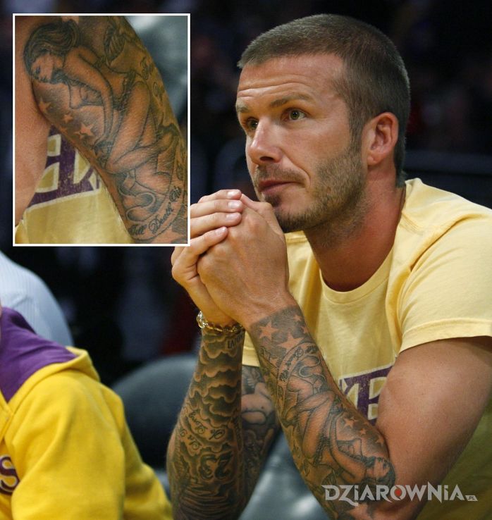 Tatuaż david beckham - pierwsze tatuaże na przedramieniach - David Beckham