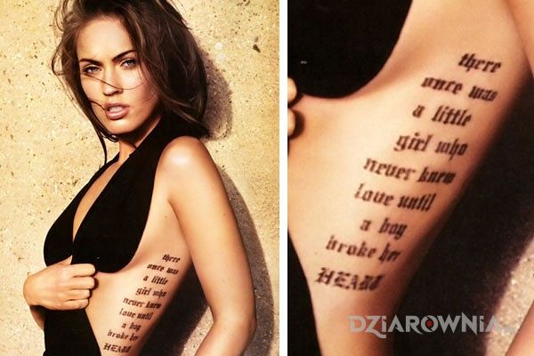 Tatuaż megan fox napis na żebrach - napisy