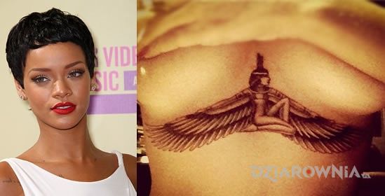 Tatuaż rihanna - tatuaż na klatce - postać ze skrzydłami - sławnych osób