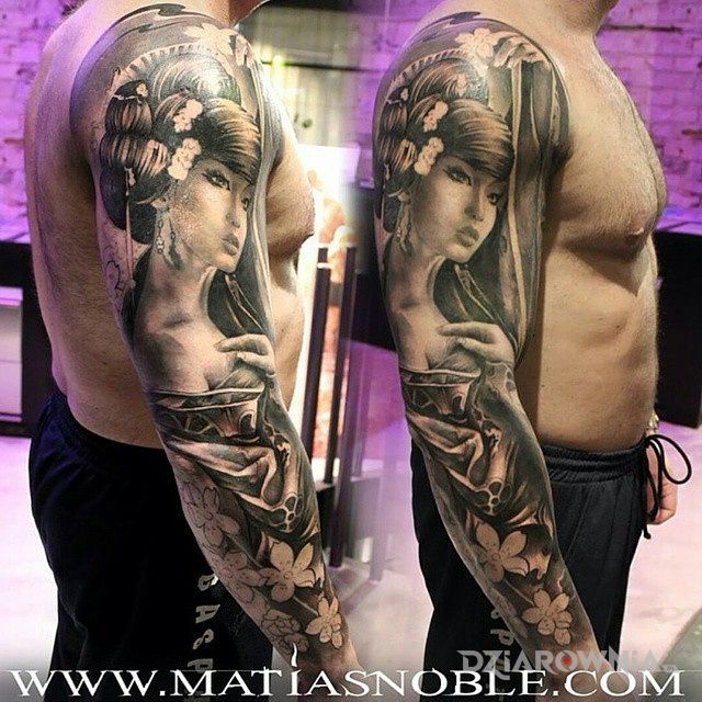 Tatuaż piękna gejsza - japońskie