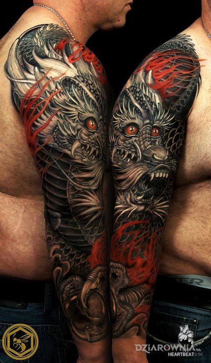 Tatuaż smoczy rękaw - smoki