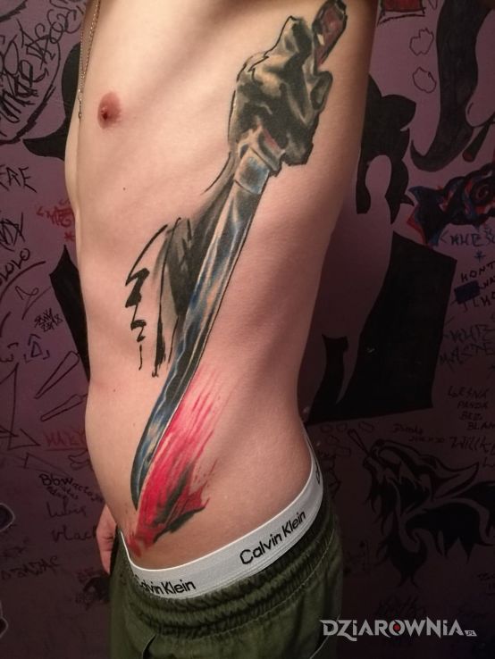 Tatuaż wakizashi seppuku - kolorowe