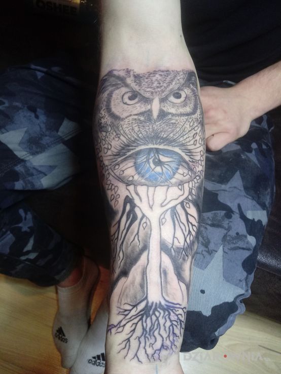 Tatuaż sowa z okiem - zwierzęta