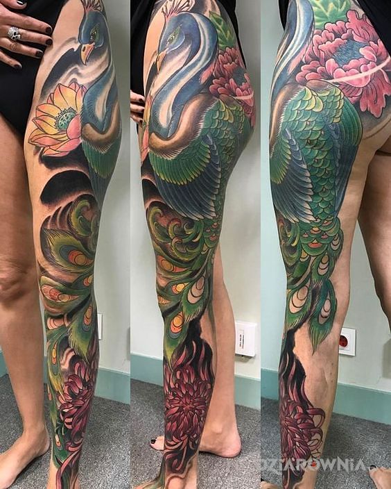 Tatuaż kolorowy paw - kolorowe