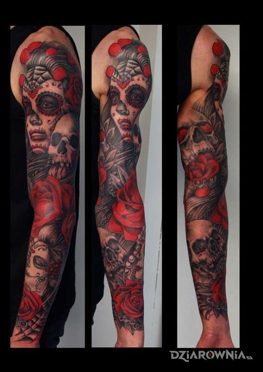 Tatuaż santa muerte czerwone - twarze