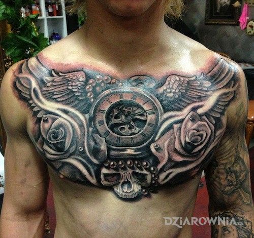 Tatuaż zegar i skrzydła - 3D