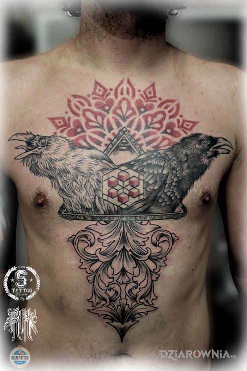 Tatuaż kruki i ornamenty - geometryczne