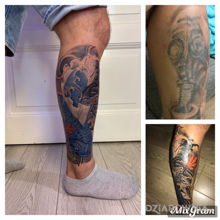 Tatuaż cover up maski gazowej - japońskie