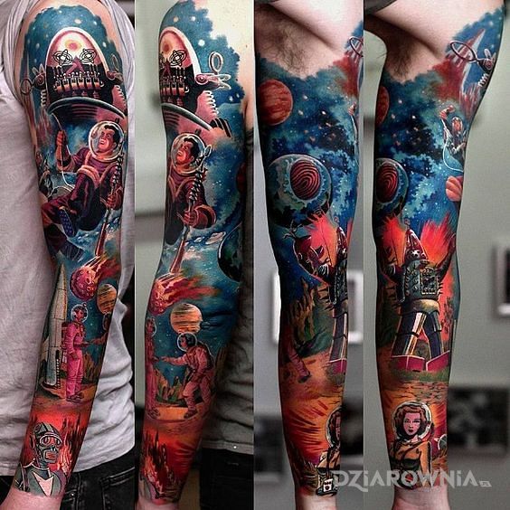 Tatuaż kosmiczne przygody d - kolorowe